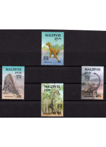 MALDIVE francobolli sui dinosauri serie completa nuova Yvert e Tellier 1501/4